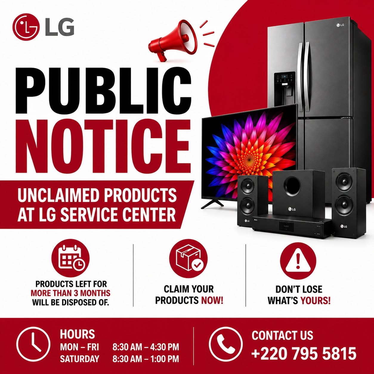 LG Service Center public notice — claim your products